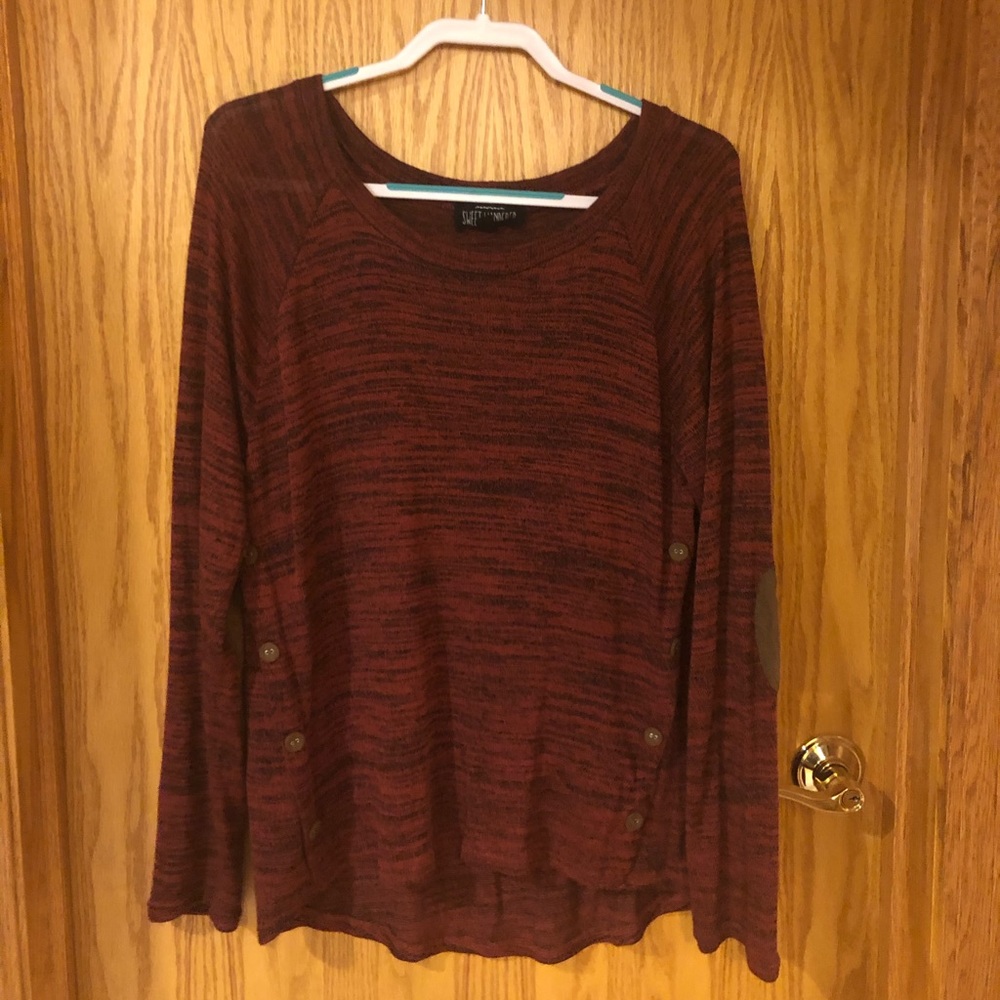 Red/Orange Long Sleeve Sweater w/ Tan Elbow Patch